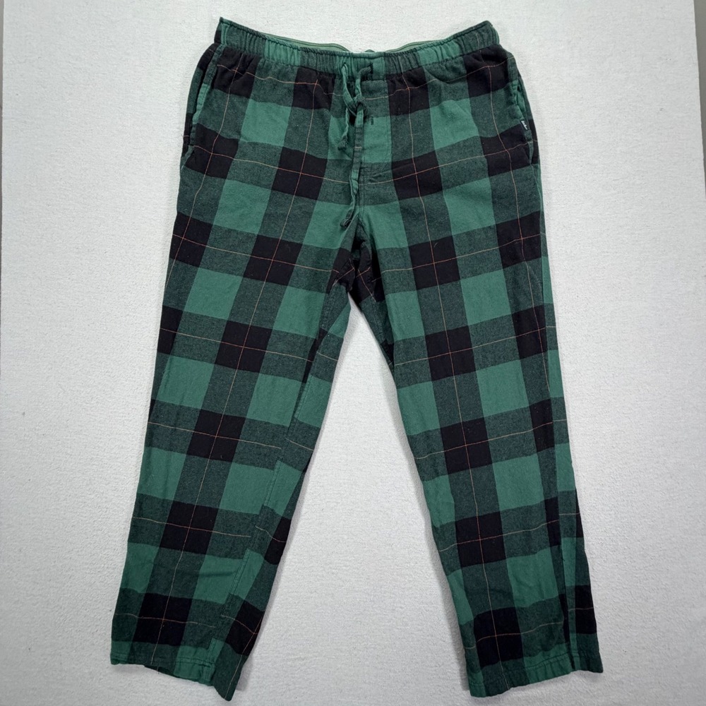 Eddie Bauer Mens Lounge‎ Pants Relaxed Green Black Buffalo Plaid Flannel Large